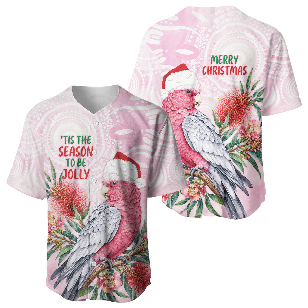 Pink Galah Christmas Australia Baseball Jersey Watercolor Painting Aboriginal Art