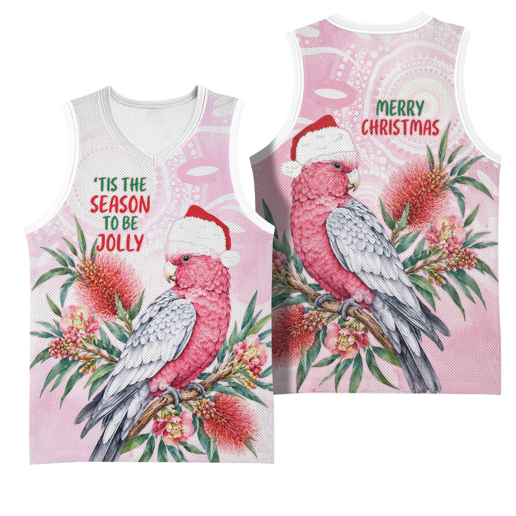 Pink Galah Christmas Australia Basketball Jersey Watercolor Painting Aboriginal Art