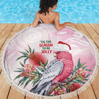 Pink Galah Christmas Australia Beach Blanket Watercolor Painting Aboriginal Art