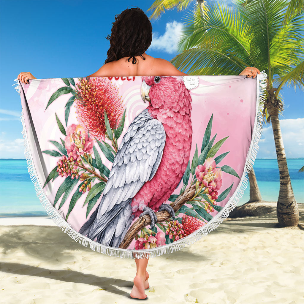 Pink Galah Christmas Australia Beach Blanket Watercolor Painting Aboriginal Art