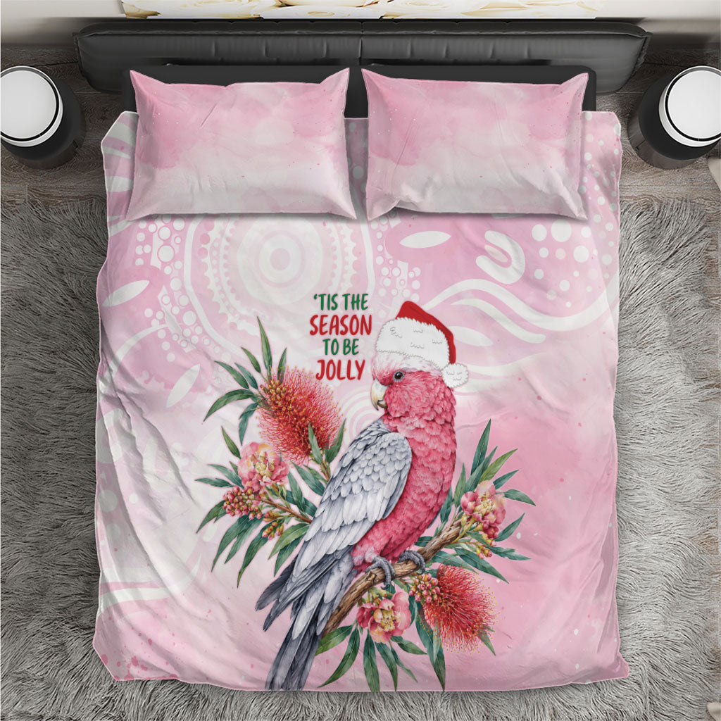 Pink Galah Christmas Australia Bedding Set Watercolor Painting Aboriginal Art
