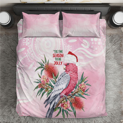 Pink Galah Christmas Australia Bedding Set Watercolor Painting Aboriginal Art