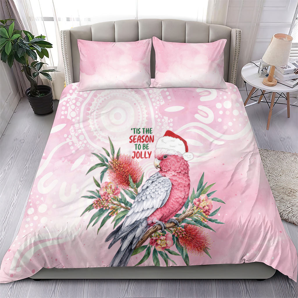 Pink Galah Christmas Australia Bedding Set Watercolor Painting Aboriginal Art