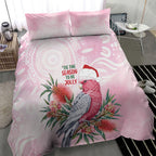 Pink Galah Christmas Australia Bedding Set Watercolor Painting Aboriginal Art