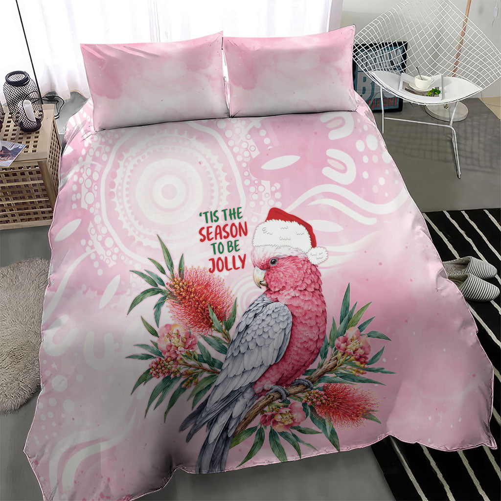 Pink Galah Christmas Australia Bedding Set Watercolor Painting Aboriginal Art