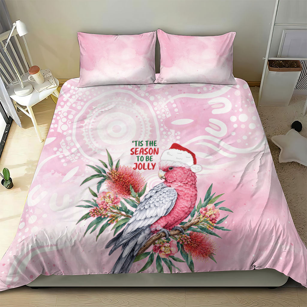 Pink Galah Christmas Australia Bedding Set Watercolor Painting Aboriginal Art