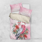 Pink Galah Christmas Australia Bedding Set Watercolor Painting Aboriginal Art