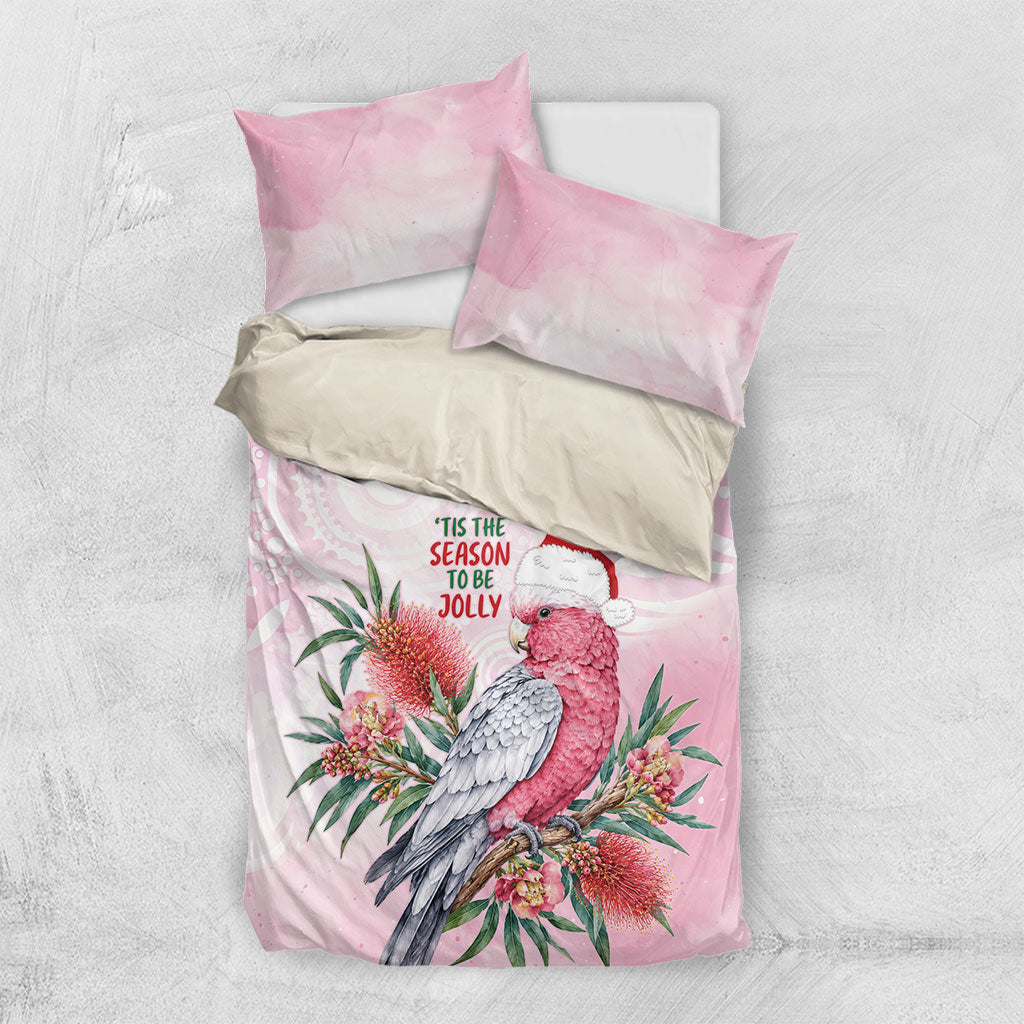 Pink Galah Christmas Australia Bedding Set Watercolor Painting Aboriginal Art