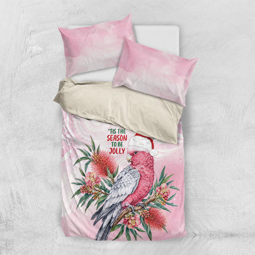 Pink Galah Christmas Australia Bedding Set Watercolor Painting Aboriginal Art