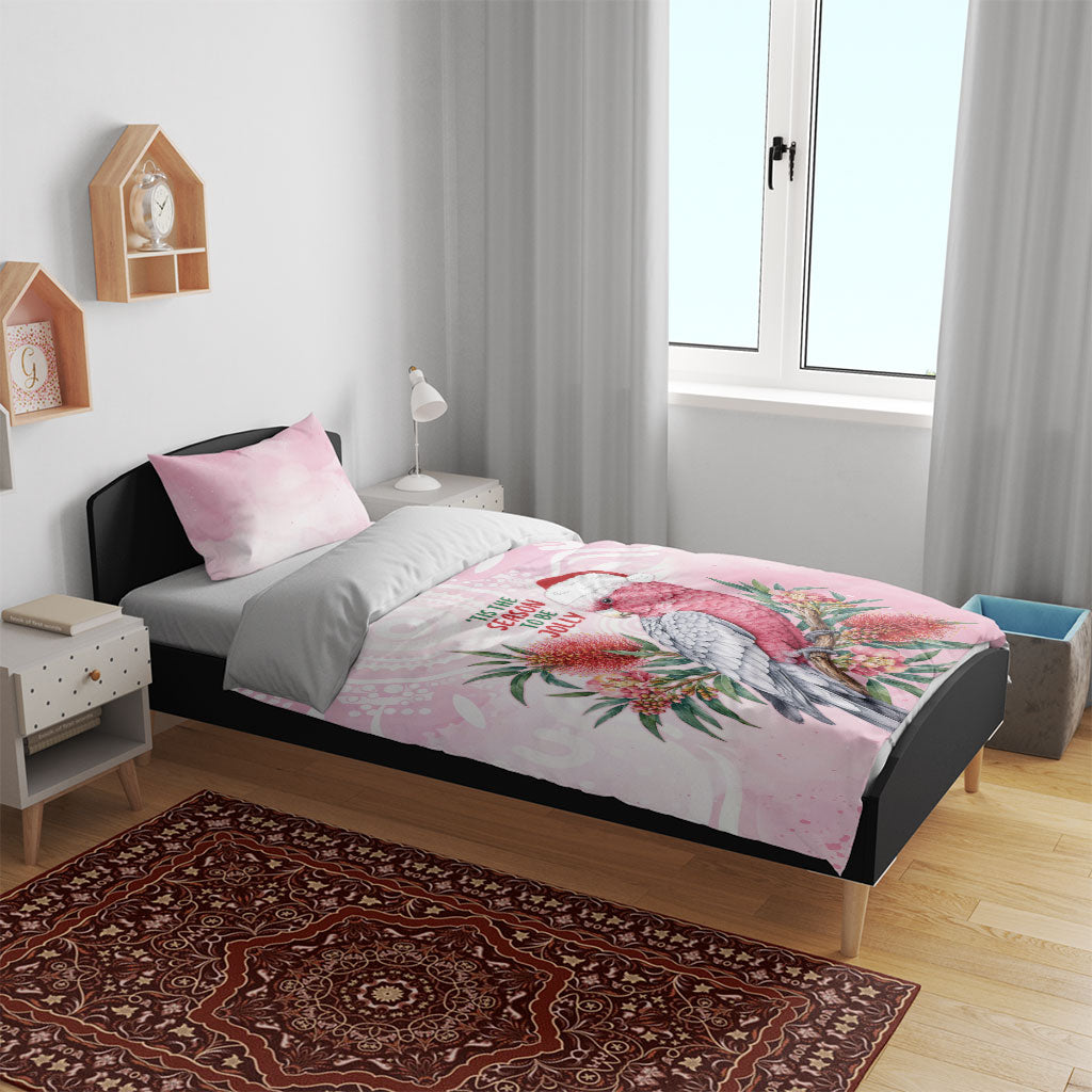 Pink Galah Christmas Australia Bedding Set Watercolor Painting Aboriginal Art