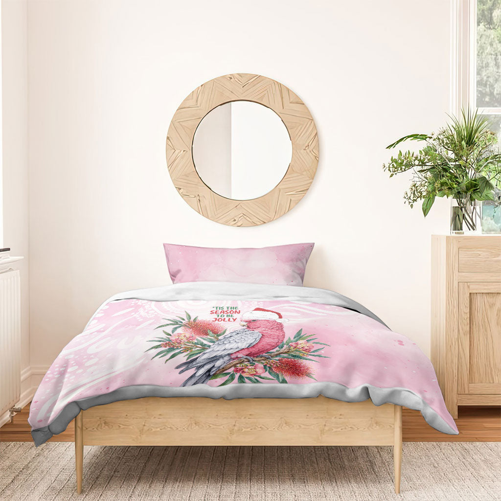 Pink Galah Christmas Australia Bedding Set Watercolor Painting Aboriginal Art