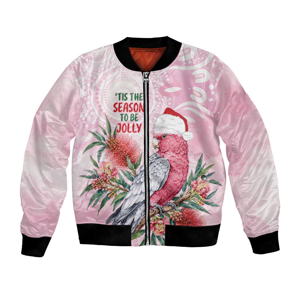 Pink Galah Christmas Australia Bomber Jacket Watercolor Painting Aboriginal Art