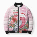 Pink Galah Christmas Australia Bomber Puffer Jacket Watercolor Painting Aboriginal Art