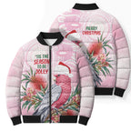 Pink Galah Christmas Australia Bomber Puffer Jacket Watercolor Painting Aboriginal Art