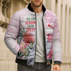 Pink Galah Christmas Australia Bomber Puffer Jacket Watercolor Painting Aboriginal Art