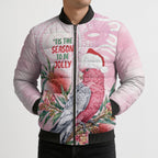 Pink Galah Christmas Australia Bomber Puffer Jacket Watercolor Painting Aboriginal Art