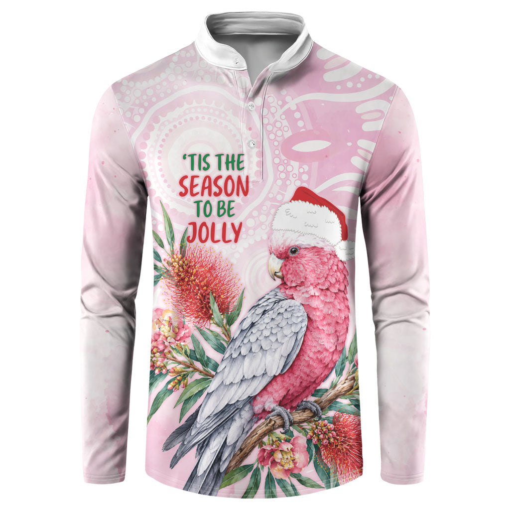 Pink Galah Christmas Australia Button Sweatshirt Watercolor Painting Aboriginal Art