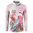 Pink Galah Christmas Australia Button Sweatshirt Watercolor Painting Aboriginal Art