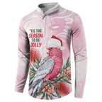 Pink Galah Christmas Australia Button Sweatshirt Watercolor Painting Aboriginal Art