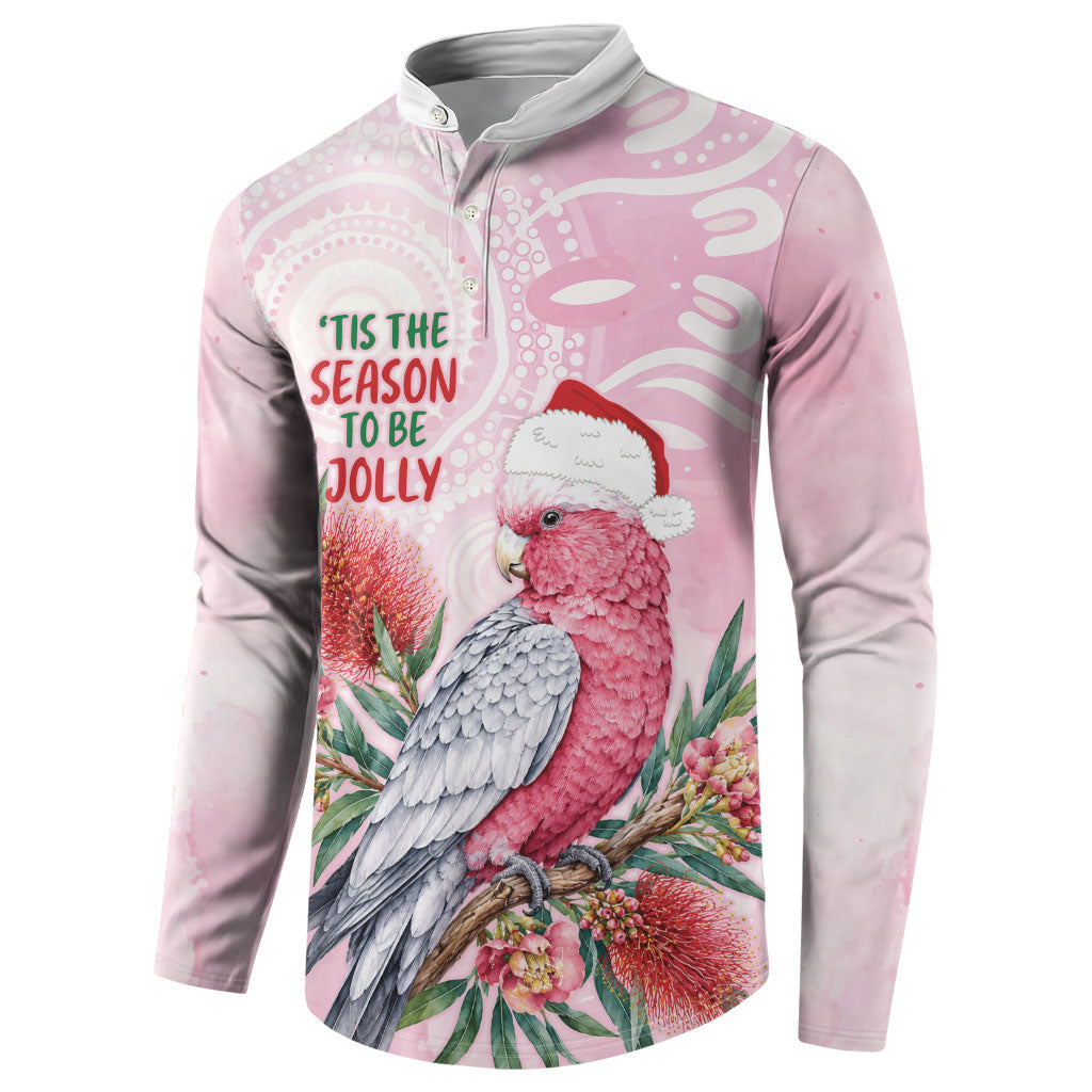 Pink Galah Christmas Australia Button Sweatshirt Watercolor Painting Aboriginal Art