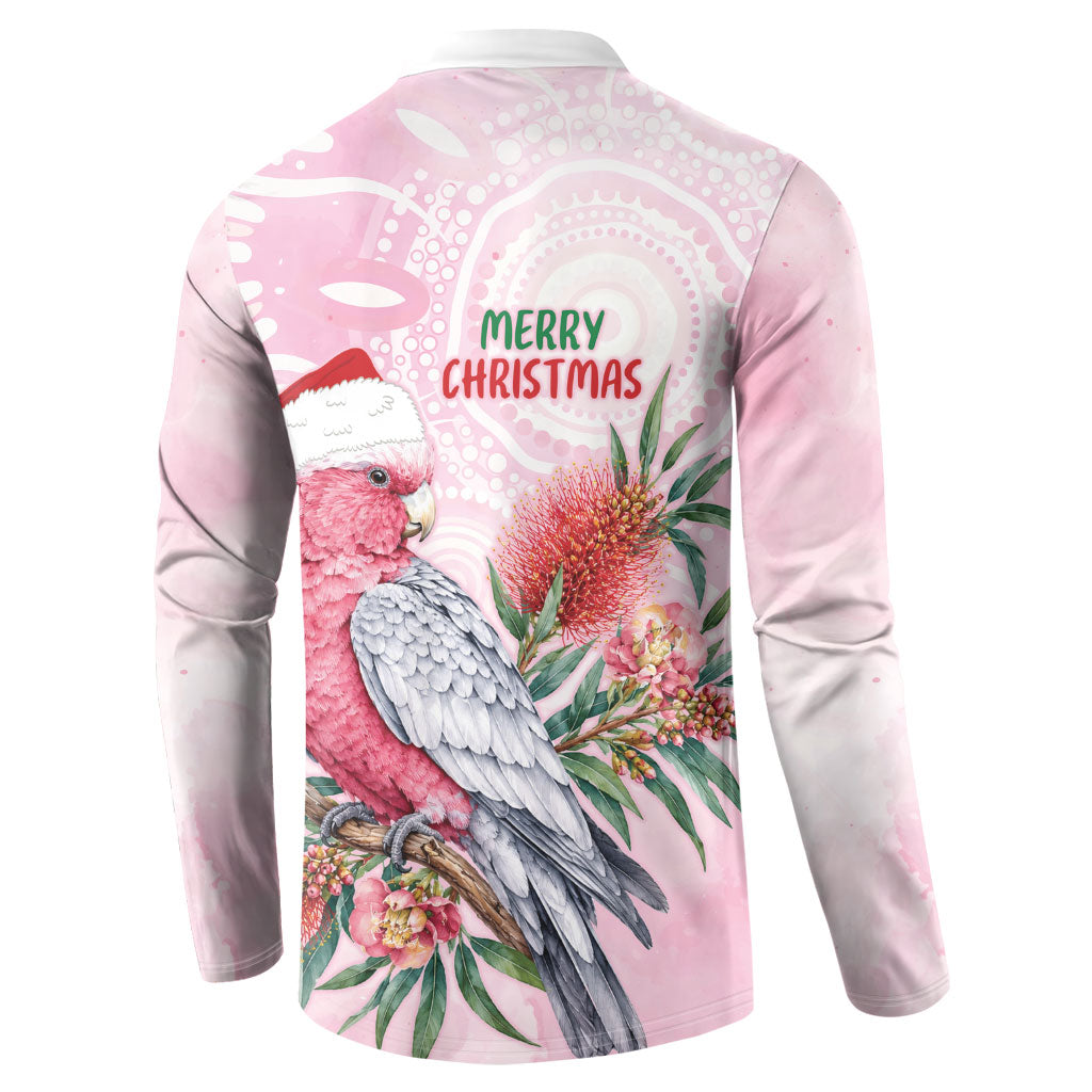 Pink Galah Christmas Australia Button Sweatshirt Watercolor Painting Aboriginal Art