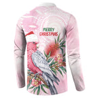Pink Galah Christmas Australia Button Sweatshirt Watercolor Painting Aboriginal Art