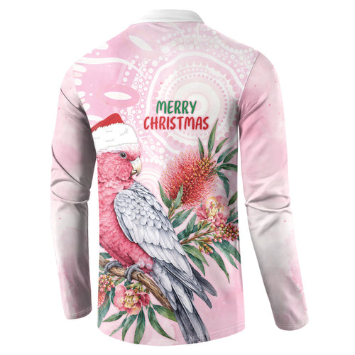 Pink Galah Christmas Australia Button Sweatshirt Watercolor Painting Aboriginal Art
