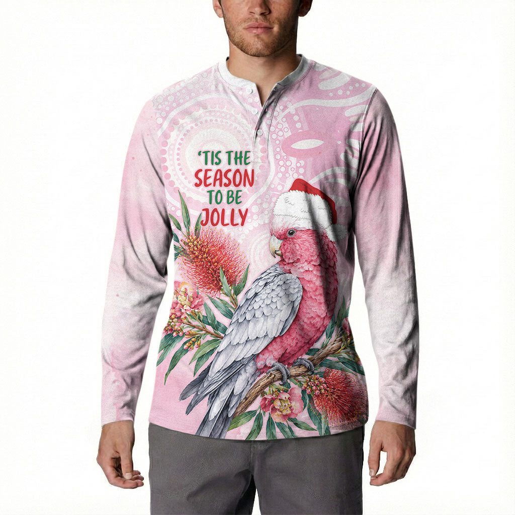 Pink Galah Christmas Australia Button Sweatshirt Watercolor Painting Aboriginal Art