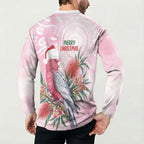 Pink Galah Christmas Australia Button Sweatshirt Watercolor Painting Aboriginal Art
