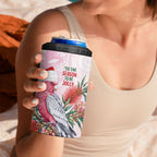 Pink Galah Christmas Australia 4 in 1 Can Cooler Tumbler Watercolor Painting Aboriginal Art