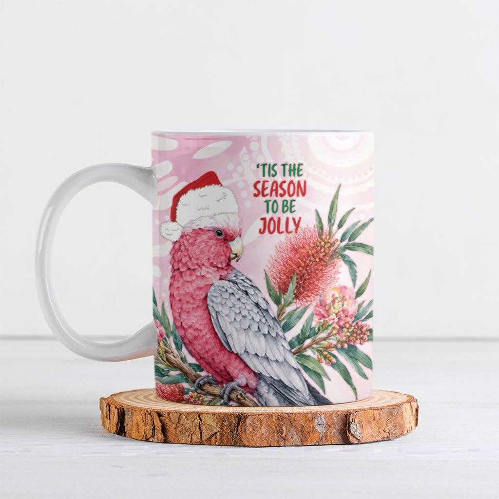 Pink Galah Christmas Australia Ceramic Mug Watercolor Painting Aboriginal Art