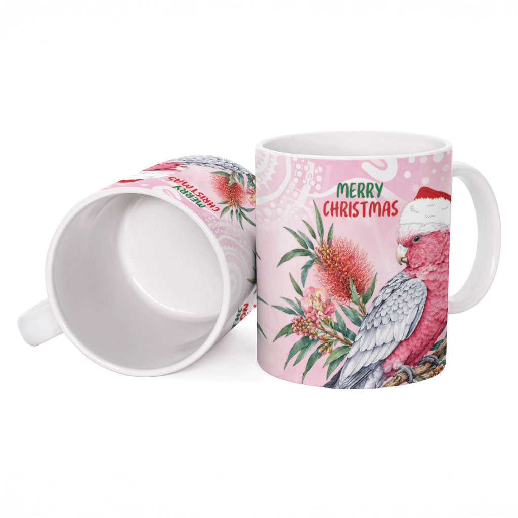 Pink Galah Christmas Australia Ceramic Mug Watercolor Painting Aboriginal Art