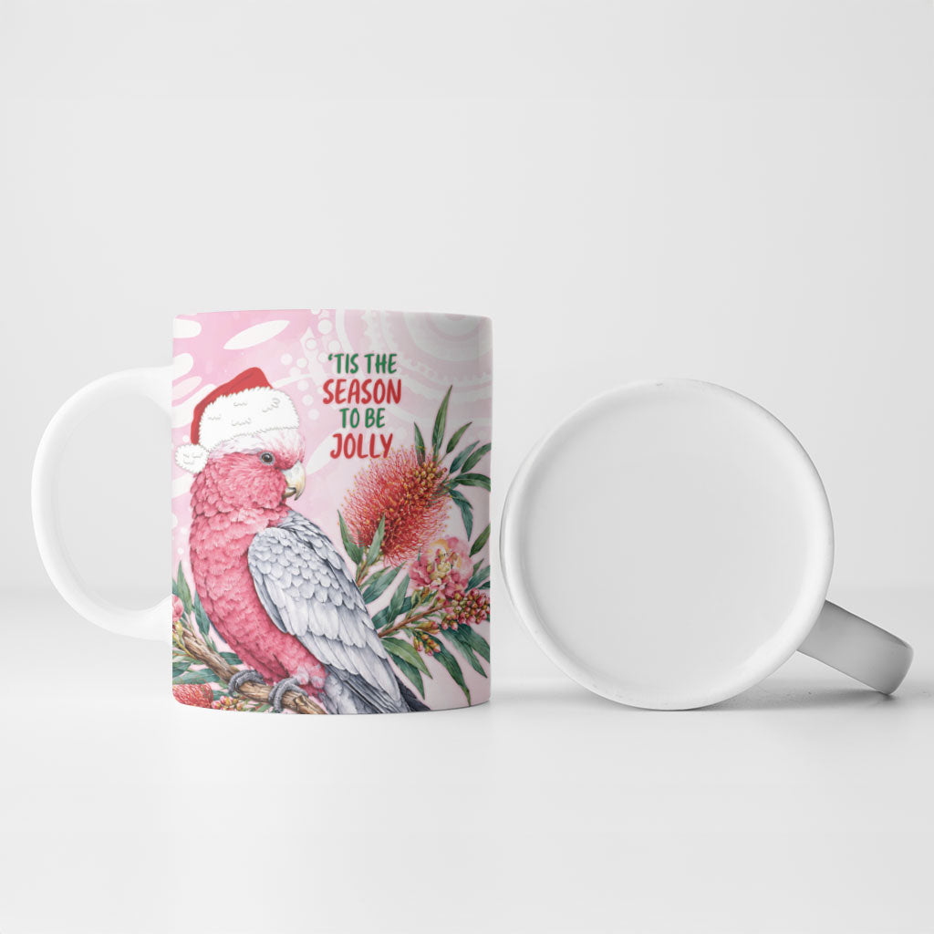 Pink Galah Christmas Australia Ceramic Mug Watercolor Painting Aboriginal Art