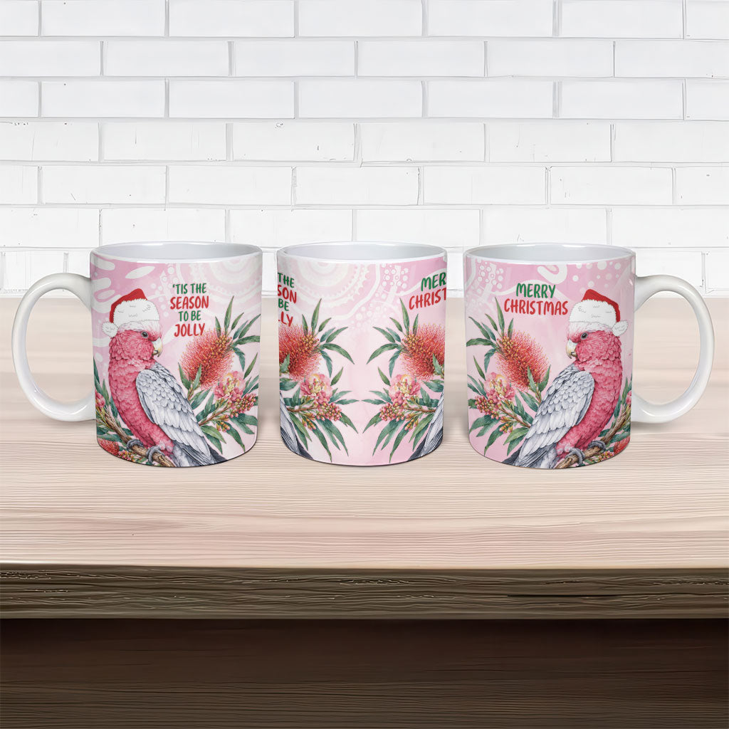 Pink Galah Christmas Australia Ceramic Mug Watercolor Painting Aboriginal Art