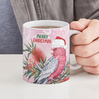 Pink Galah Christmas Australia Ceramic Mug Watercolor Painting Aboriginal Art