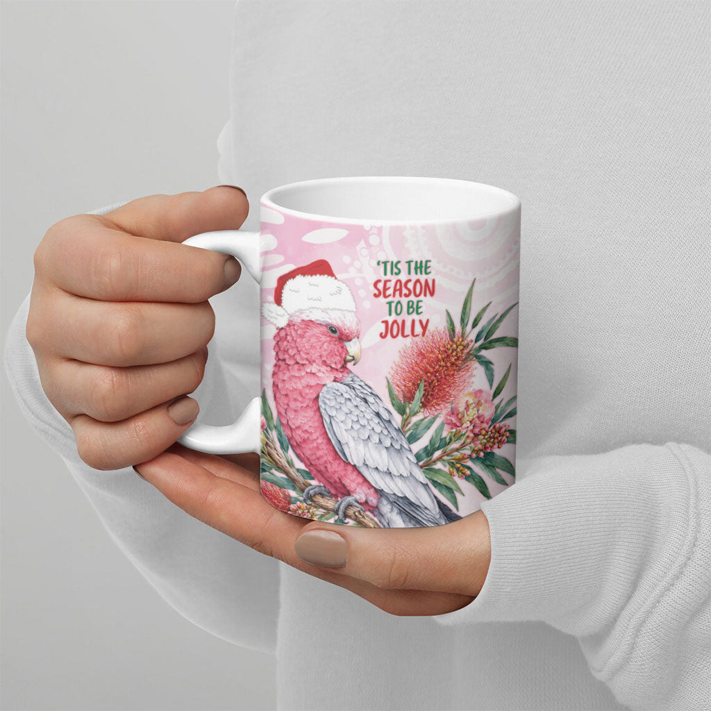 Pink Galah Christmas Australia Ceramic Mug Watercolor Painting Aboriginal Art
