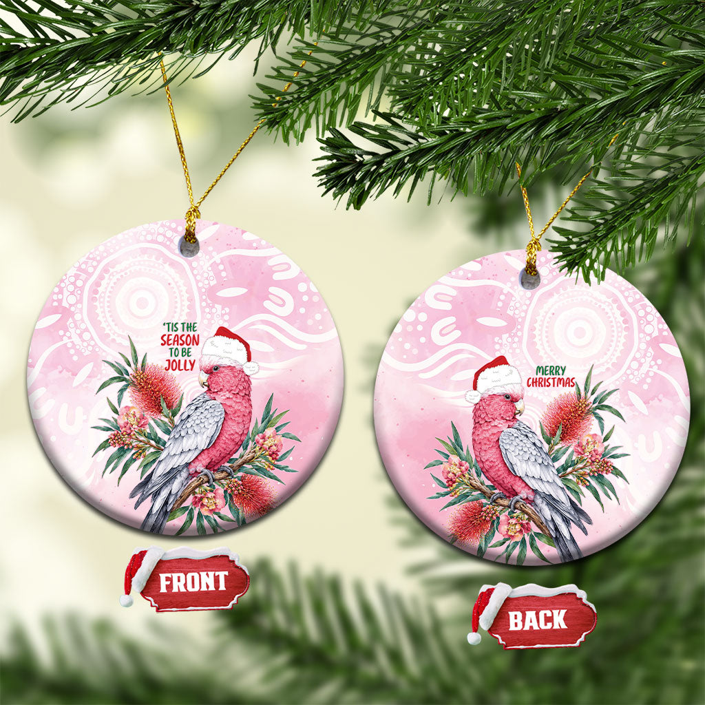 Pink Galah Christmas Australia Ceramic Ornament Watercolor Painting Aboriginal Art