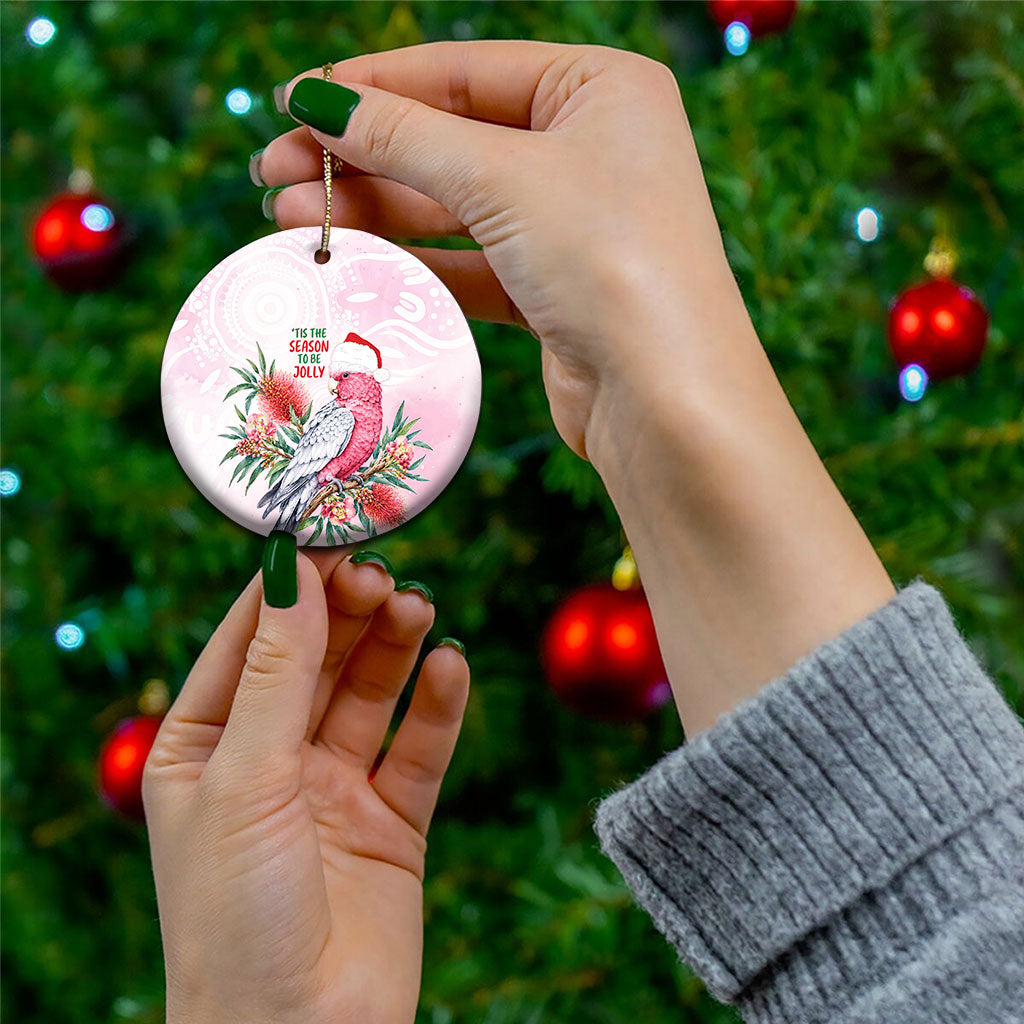 Pink Galah Christmas Australia Ceramic Ornament Watercolor Painting Aboriginal Art