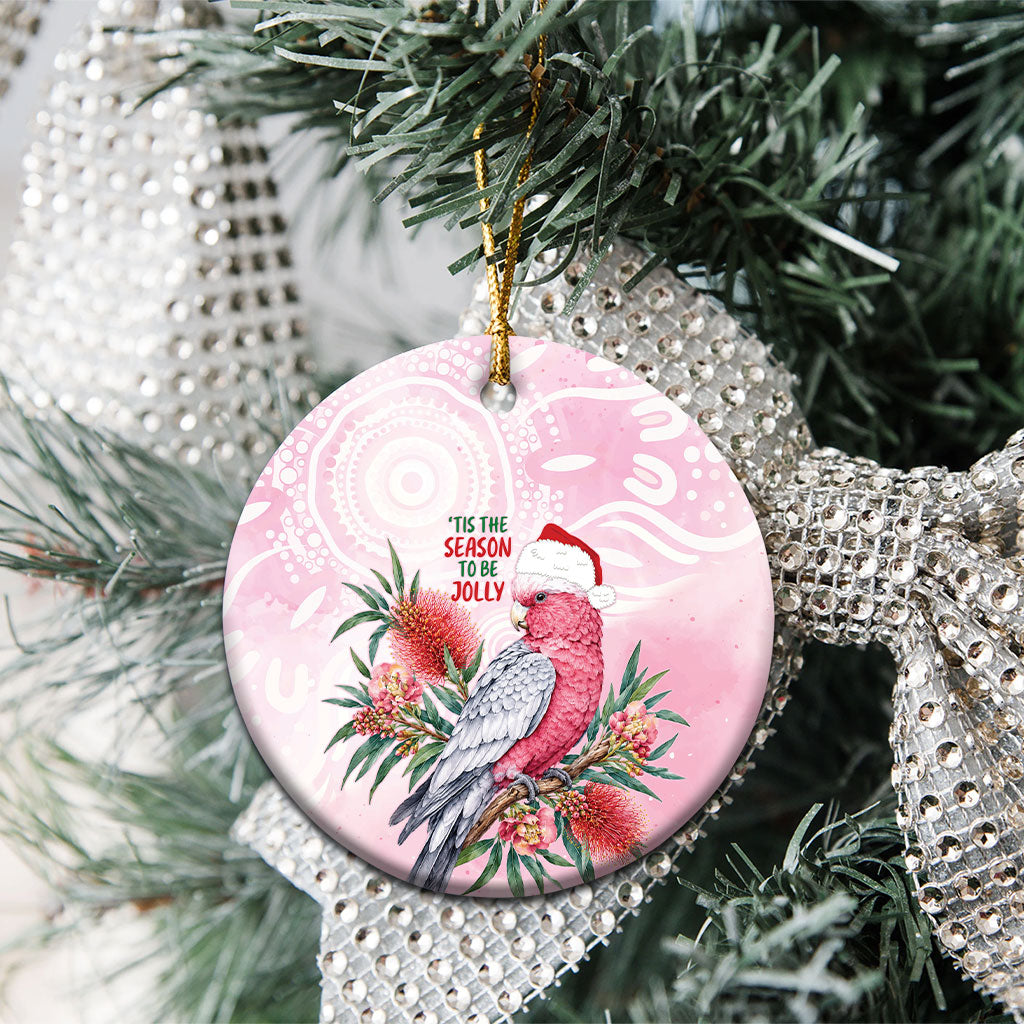 Pink Galah Christmas Australia Ceramic Ornament Watercolor Painting Aboriginal Art