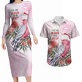 Pink Galah Christmas Australia Couples Matching Long Sleeve Bodycon Dress and Hawaiian Shirt Watercolor Painting Aboriginal Art