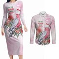 Pink Galah Christmas Australia Couples Matching Long Sleeve Bodycon Dress and Long Sleeve Button Shirt Watercolor Painting Aboriginal Art