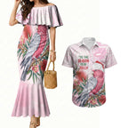 Pink Galah Christmas Australia Couples Matching Mermaid Dress and Hawaiian Shirt Watercolor Painting Aboriginal Art