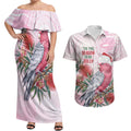 Pink Galah Christmas Australia Couples Matching Off Shoulder Maxi Dress and Hawaiian Shirt Watercolor Painting Aboriginal Art