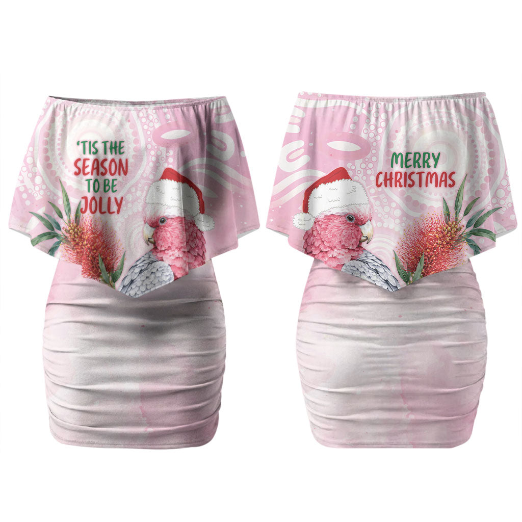 Pink Galah Christmas Australia Couples Matching Off Shoulder Short Dress and Hawaiian Shirt Watercolor Painting Aboriginal Art
