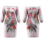 Pink Galah Christmas Australia Couples Matching Off The Shoulder Long Sleeve Dress and Long Sleeve Button Shirt Watercolor Painting Aboriginal Art