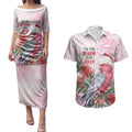 Pink Galah Christmas Australia Couples Matching Puletasi and Hawaiian Shirt Watercolor Painting Aboriginal Art