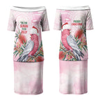 Pink Galah Christmas Australia Couples Matching Puletasi and Long Sleeve Button Shirt Watercolor Painting Aboriginal Art