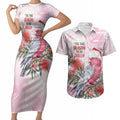 Pink Galah Christmas Australia Couples Matching Short Sleeve Bodycon Dress and Hawaiian Shirt Watercolor Painting Aboriginal Art