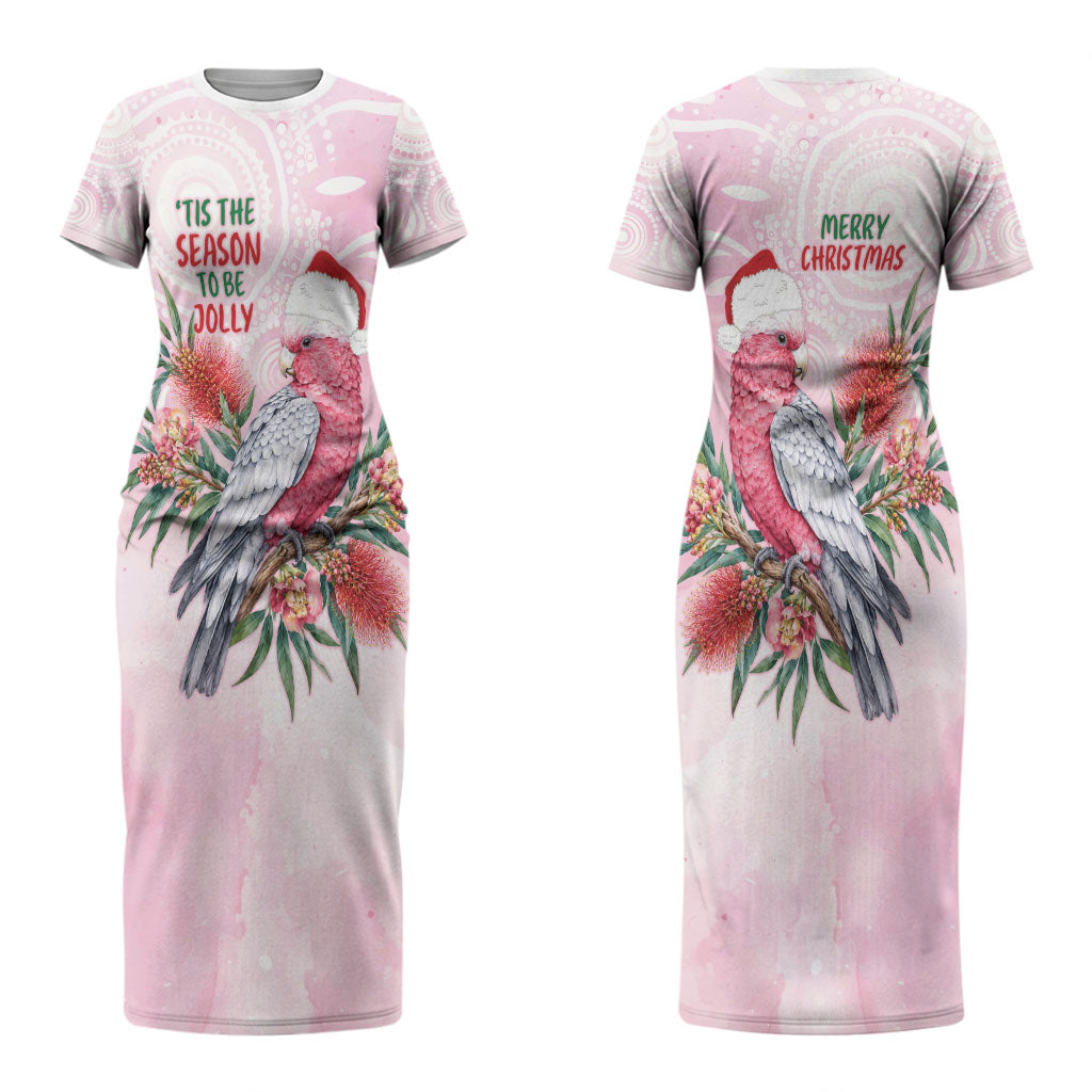 Pink Galah Christmas Australia Couples Matching Short Sleeve Bodycon Dress and Hawaiian Shirt Watercolor Painting Aboriginal Art