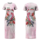 Pink Galah Christmas Australia Couples Matching Short Sleeve Bodycon Dress and Hawaiian Shirt Watercolor Painting Aboriginal Art